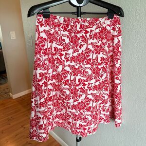 Spiegel Linen Cotton Blend Floral Scroll Paisley Red and White A-Line Skirt 12